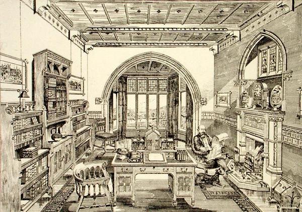 Innenansicht einer Bibliothek von Bruce James Talbert