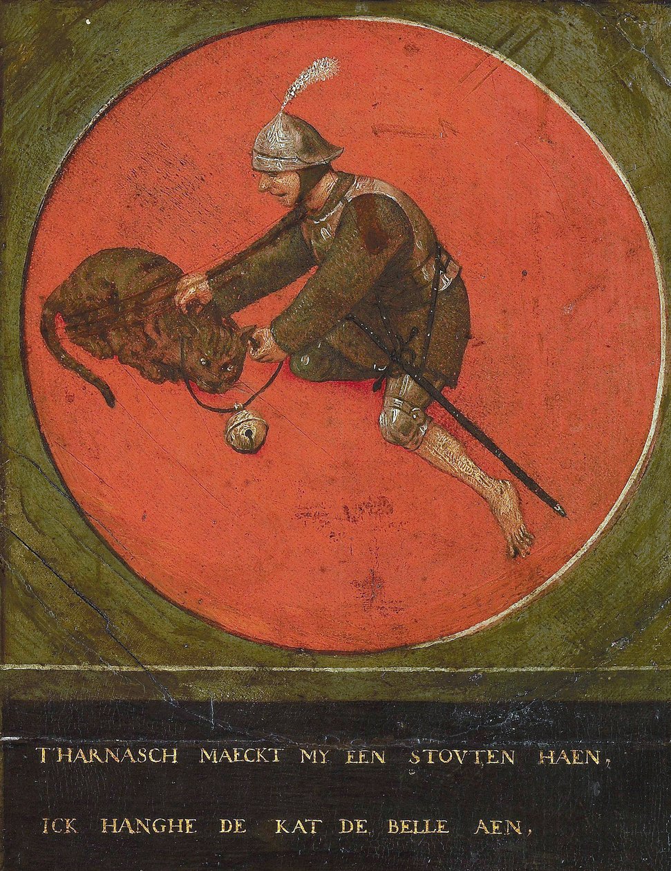 Gib mir eine Rüstung und ich werde mutig genug, die Katze zu bändigen, 1558 von Bruegel