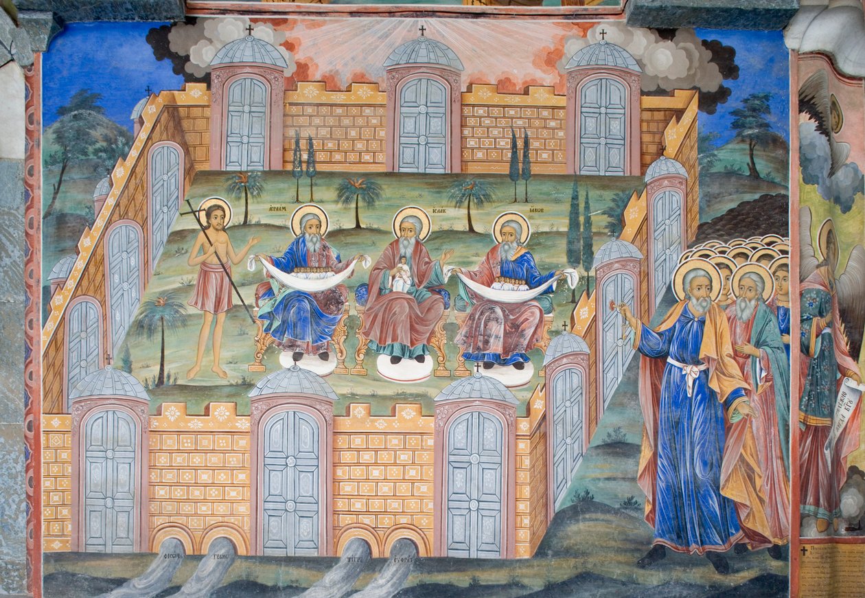 Bulgarien, Rila-Kloster, Fresko in der Kirche der Geburt der Jungfrau von Bulgarian School