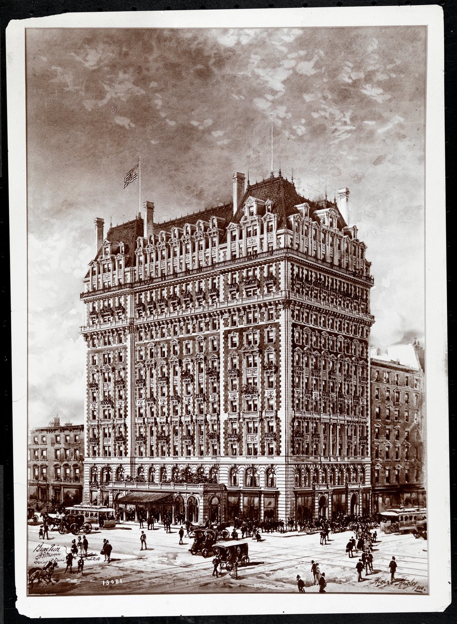 Fotografie einer Zeichnung des Hotel Knickerbocker, südöstliche Ecke, 42nd Street und Broadway, New York, 1900, von Hughson Frederick Hawley (1850-1936), gedruckt 1902 von Byron Company