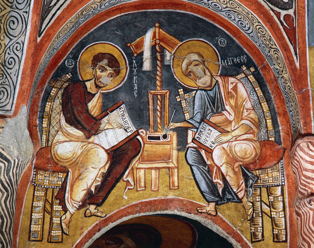 Evangelisten Markus und Johannes schreiben die Evangelien, Karanlik Kilise (Dunkle Kirche) (12.-13. Jahrhundert), Göreme (UNESCO-Welterbe) von Byzantine