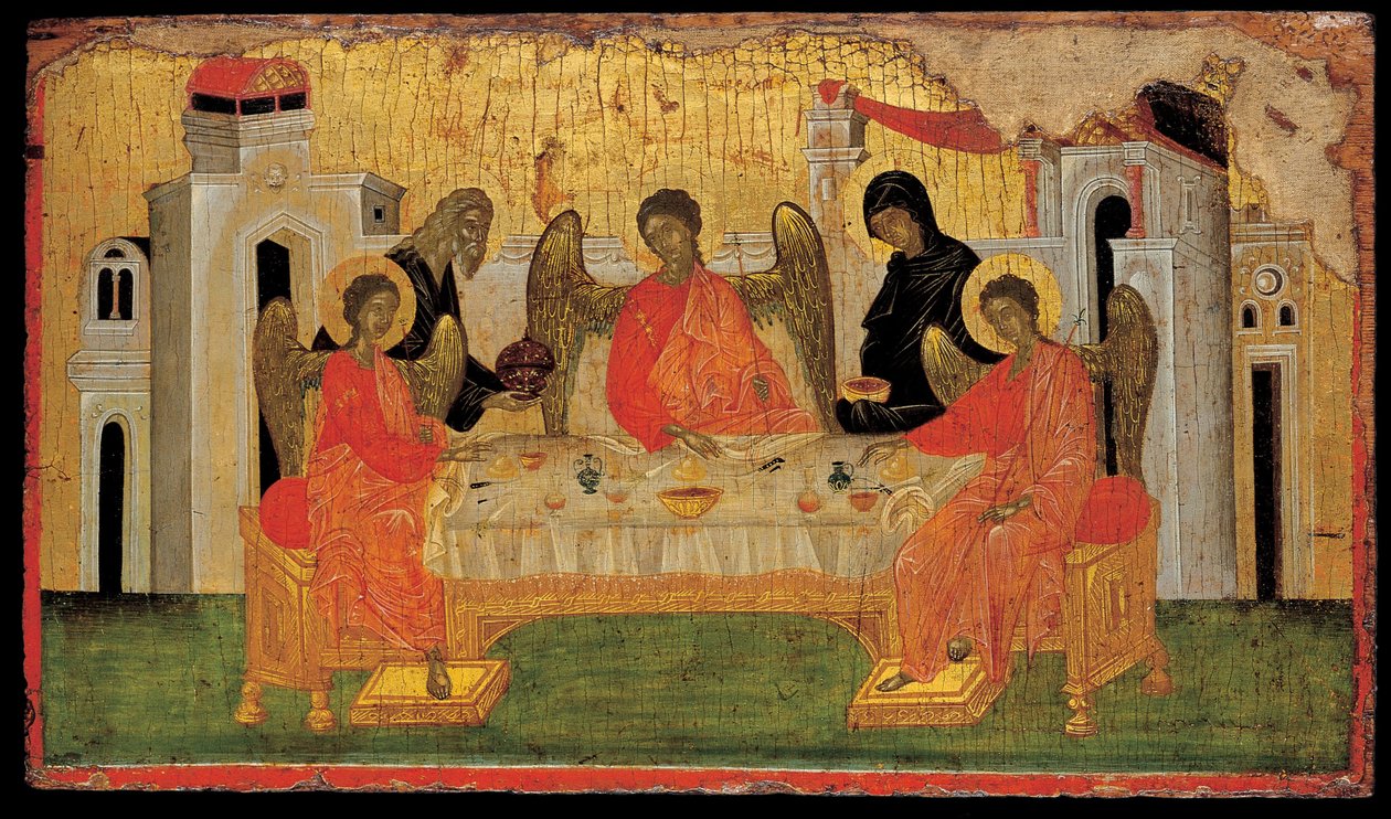 Die Gastfreundschaft Abrahams, Altes Testament Dreifaltigkeit, ca. 1380 von Byzantine