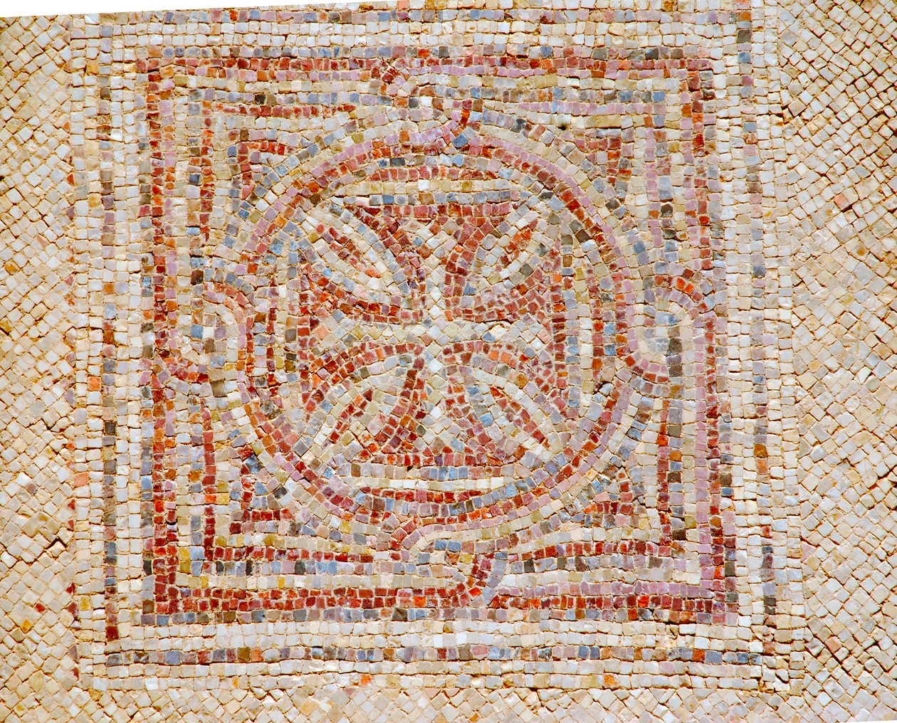 Detail eines Kreuzes aus dem Mosaikboden der byzantinischen Kirche in Shoham, Israel, ca. 5. Jahrhundert n. Chr. (Mosaik) von Byzantine Byzantine