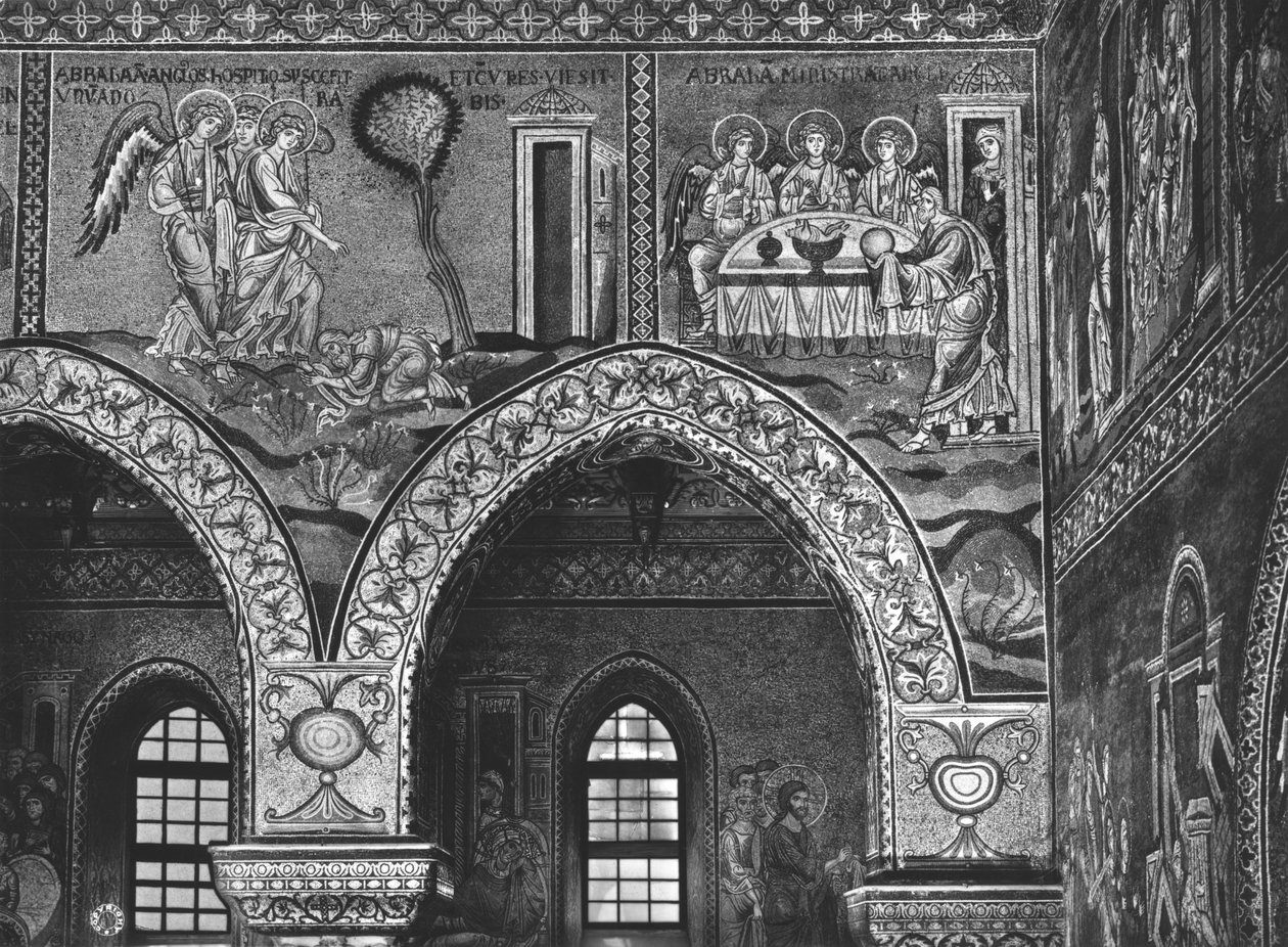 Erscheinung der drei Engel bei Abraham und die Gastfreundschaft Abrahams von Byzantine School