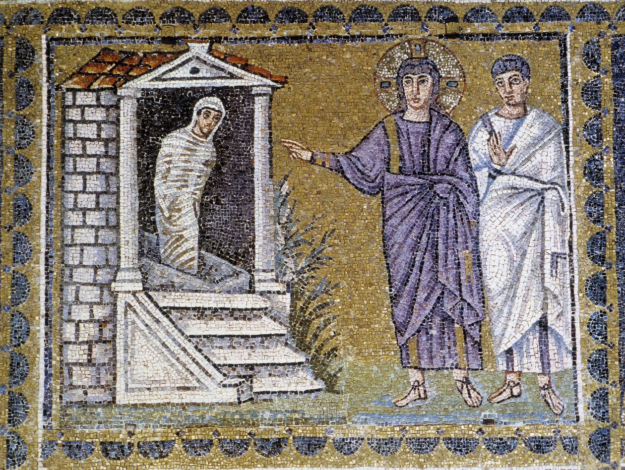 Auferstehung des Lazarus, Wandmosaik in der Kirche von Sant