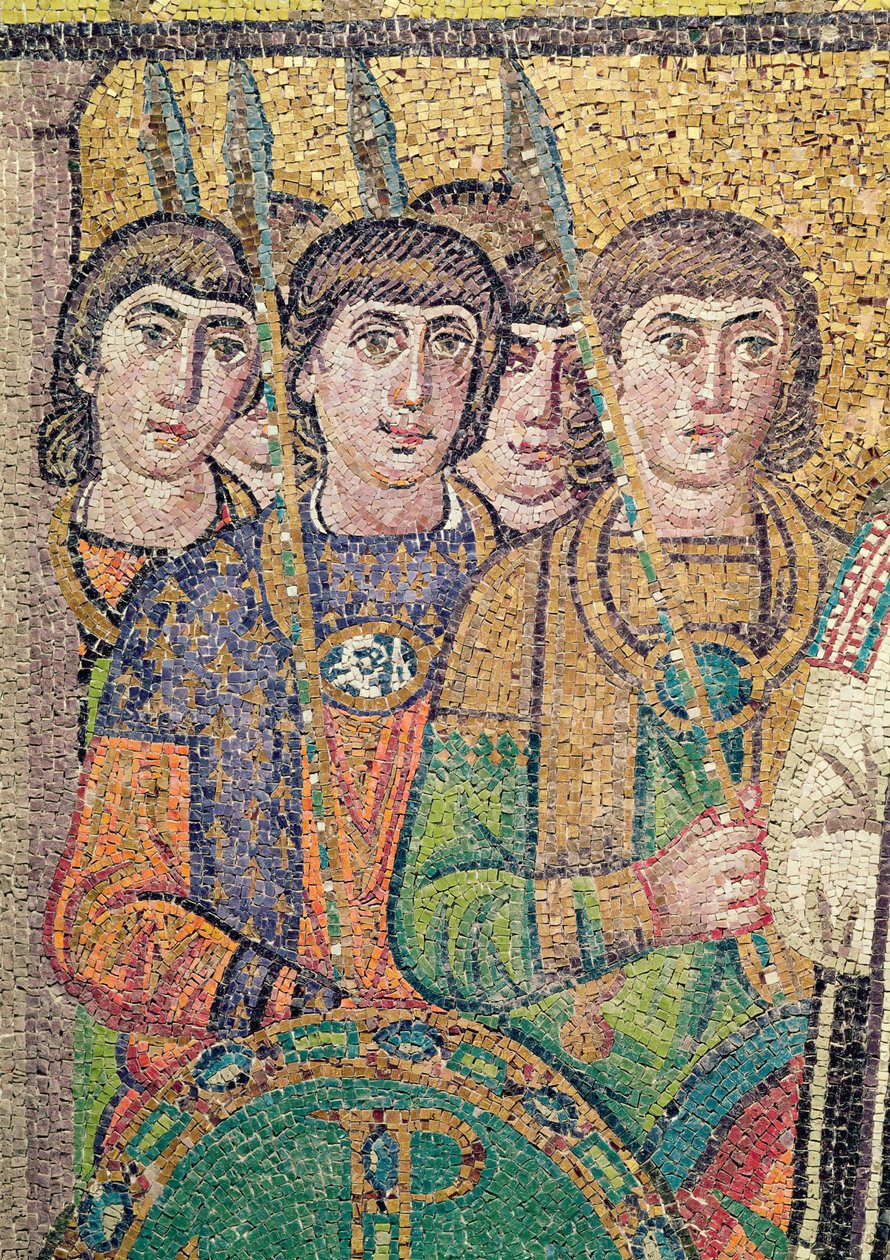 Die Wachen in Justinians Gefolge (Detail) von Byzantine School