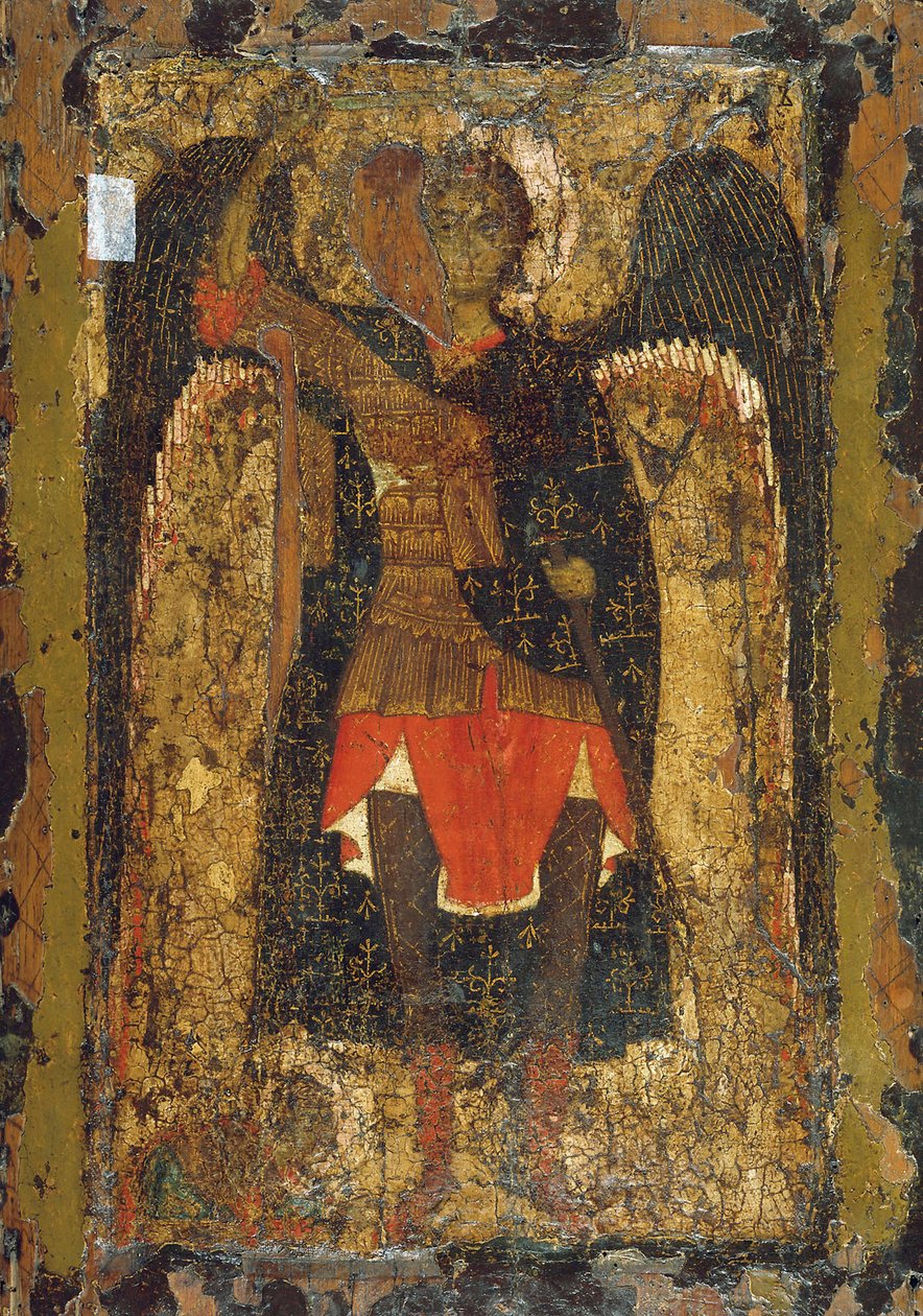 Die Erscheinung des Erzengels Michael vor Josua, dem Sohn des Nun, frühes 13. Jahrhundert von Byzantine icon.