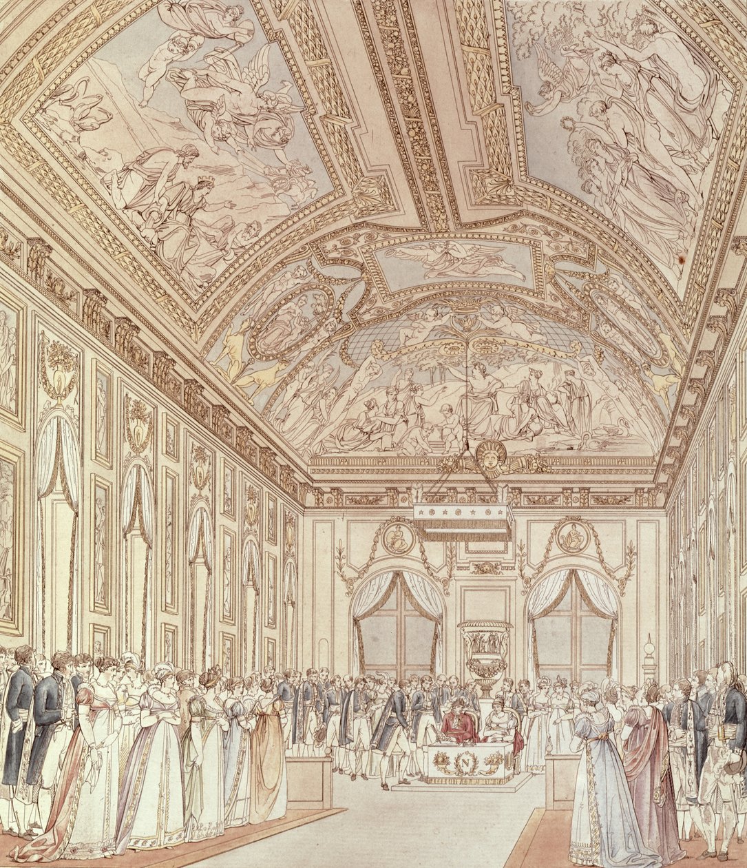 Die zivile Zeremonie der Hochzeit von Napoleon Bonaparte (1769-1821) und Marie-Louise (1791-1847) im Großen Saal des Schlosses von Saint-Cloud, 1. April 1810 von C. and Fontaine, P. Percier