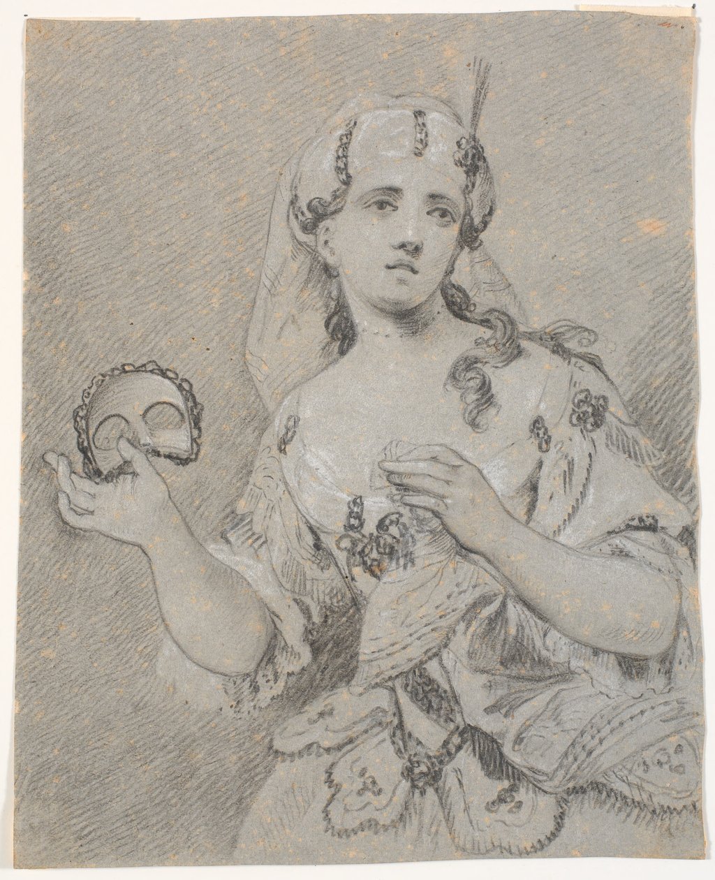 Junge Dame in türkischem Kostüm mit Halbmaske in der Hand von C.A. Lorentzen