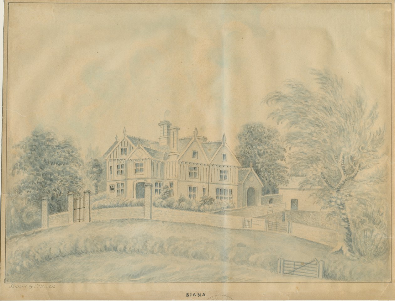 Eccleshall - Biana Hall (Blaue Waschzeichnung) von C.B Ash