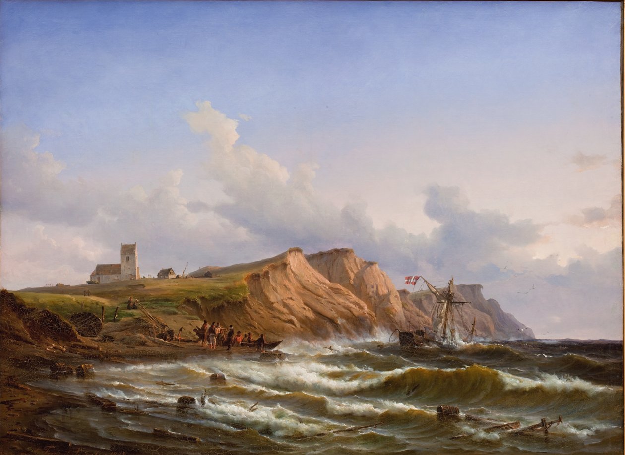 Schiffswrack nach einem Sturm vor der Westküste Jütlands in der Nähe der Kirche von Ferring von C.F. Sørensen