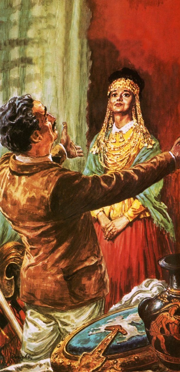 Heinrich Schliemann schmückt seine Frau mit auf dem Gelände des antiken Troja ausgegrabenen Ornamenten von C.L. Doughty