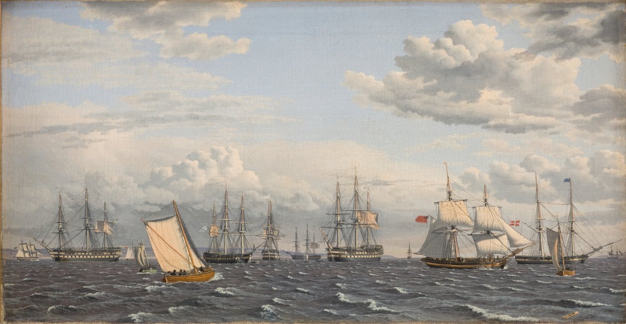 Eine russische Flotte vor Anker nahe Helsingör von Christoffer Wilhelm Eckersberg