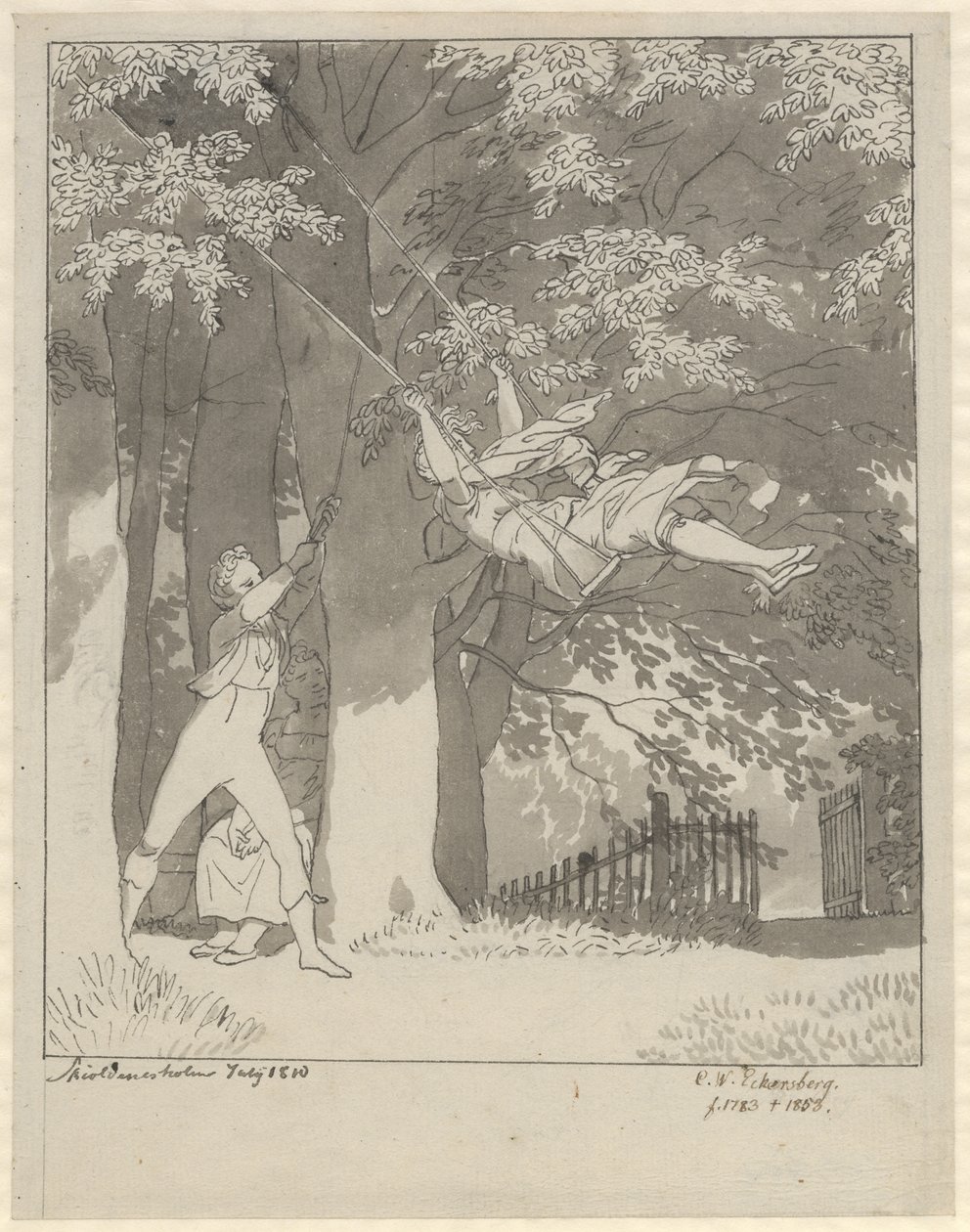 Die Schaukel. Aus dem Wald bei Skjoldnæsholm von Christoffer Wilhelm Eckersberg