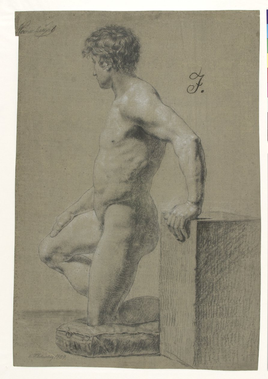 Männliche kniende Modellfigur, Profil nach links von Christoffer Wilhelm Eckersberg