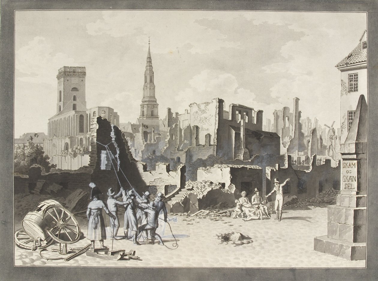 Der Ulfeldt-Platz, jetzt Gråbrødretorv genannt, nach dem britischen Bombardement im September 1807 von Christoffer Wilhelm Eckersberg