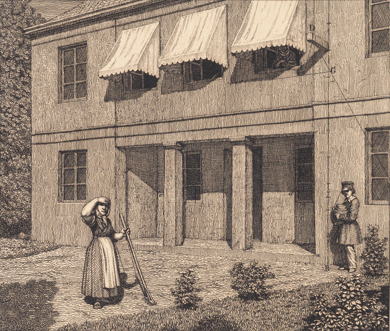 Vor einer Villa. Illustration zu "Linearperspectiven", Tafel V von Christoffer Wilhelm Eckersberg