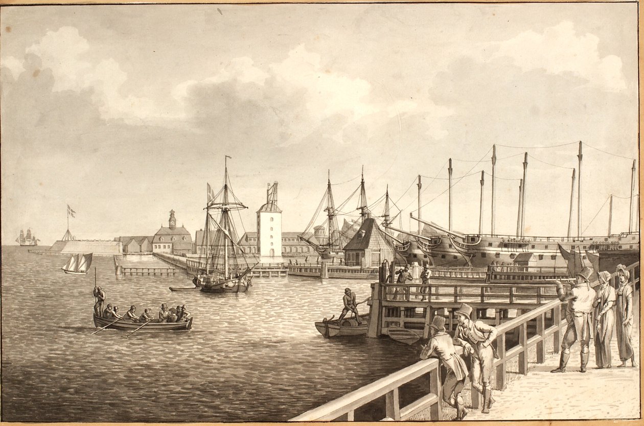 Blick von Langelinie nach Nyholm, rechts die Flottenstation von Christoffer Wilhelm Eckersberg