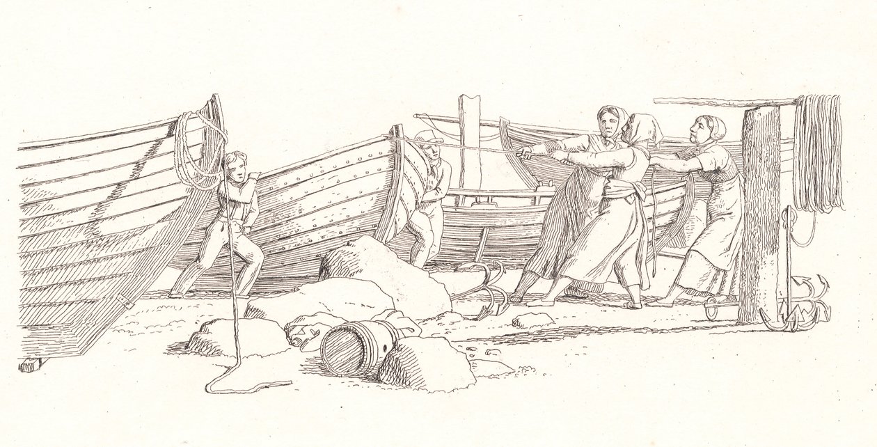 Ansicht eines Fischerdorfes. Boote an Land gezogen von Christoffer Wilhelm Eckersberg
