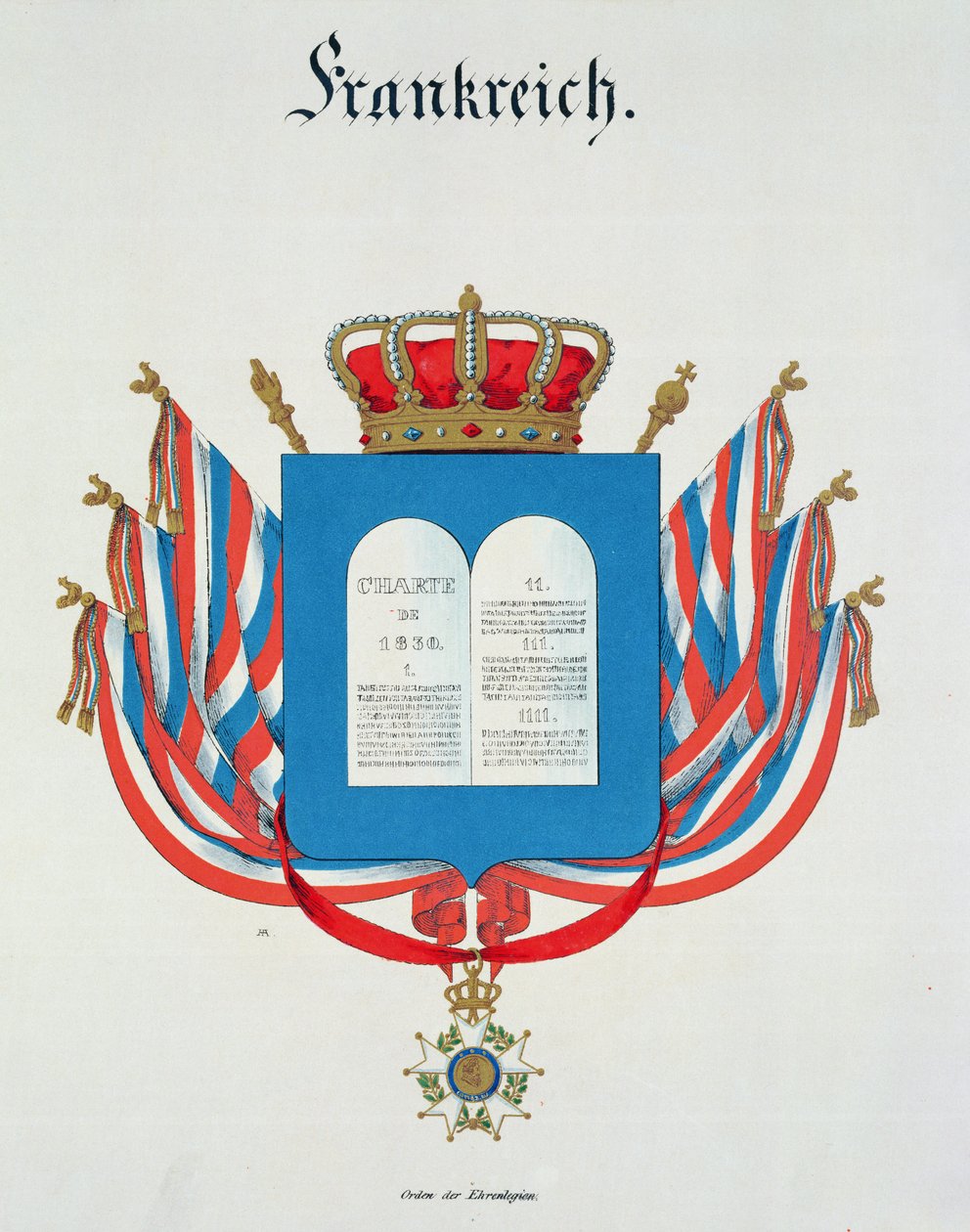 Charta und Anhänger des Ordens der französischen Ehrenlegion, aus einer Sammlung von Aquarellen, veröffentlicht in Deutschland, 1830-33 von C. Hildebrandt