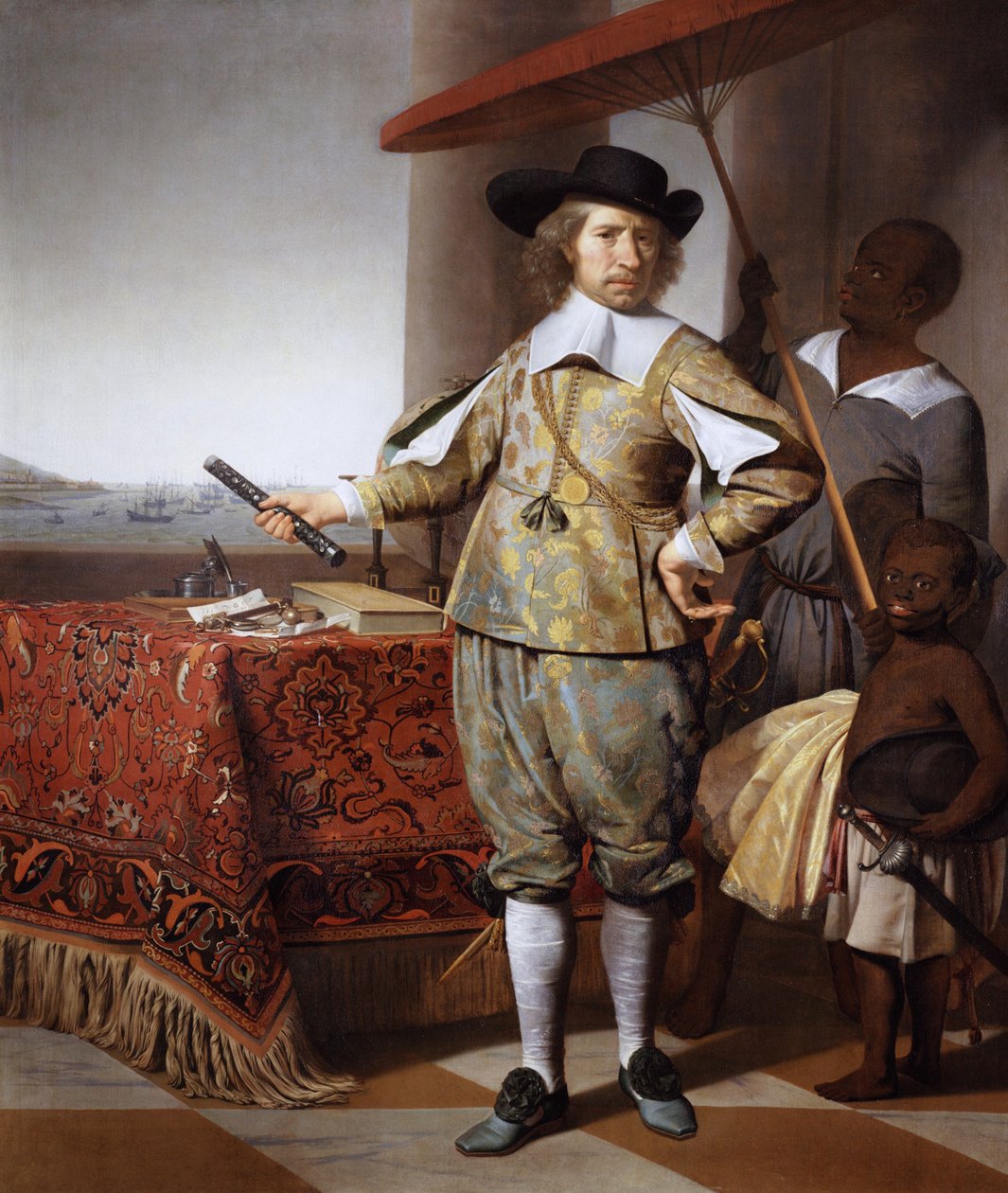 Porträt von Wollebrant Geleynssen de Jongh (1594-1674), mit einem Diener und einem Kind von Caesar van Everdingen