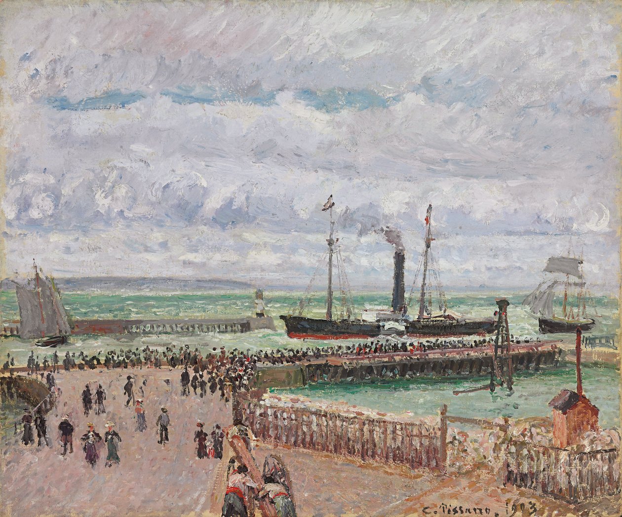 Eingang zum Hafen von Le Havre und die westlichen Wellenbrecher, leuchtend graues Wetter, 1903 von Camille Jacob Pissarro