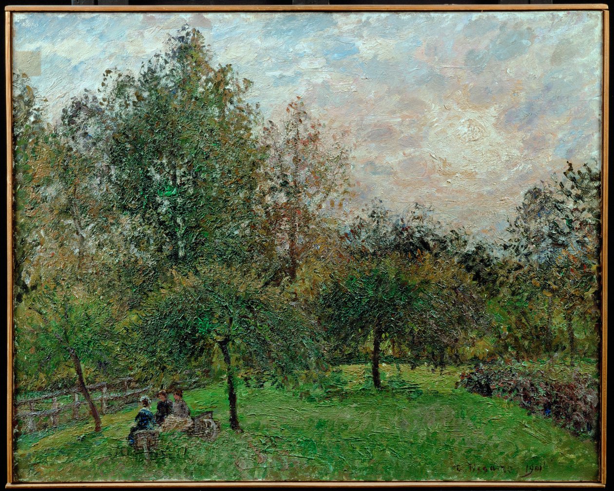 Apfelbäume und Pappeln im Sonnenuntergang von Camille Pissarro