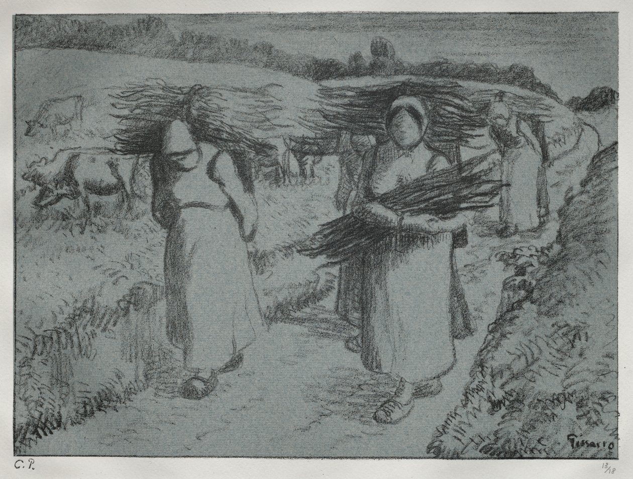 Bauern tragen Reisigbündel von Camille Pissarro