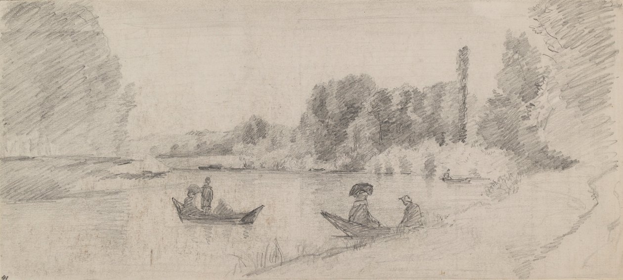 Studie einer Flusslandschaft mit Booten, 1863-1864 von Camille Pissarro