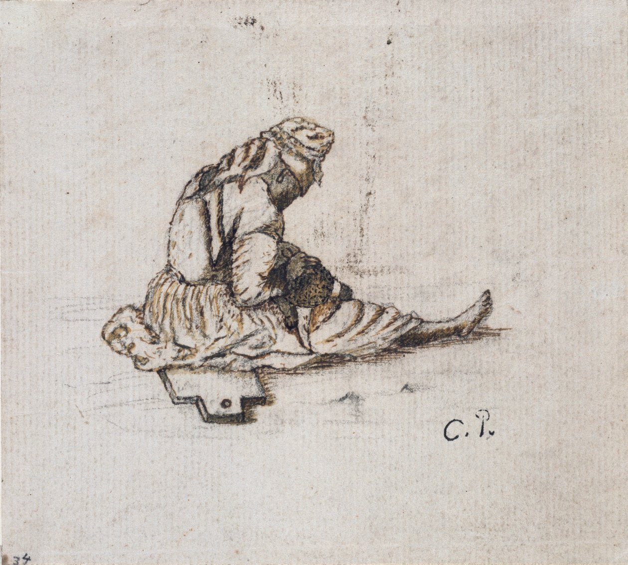 Studie einer sitzenden weiblichen Figur beim Nähen von Camille Pissarro