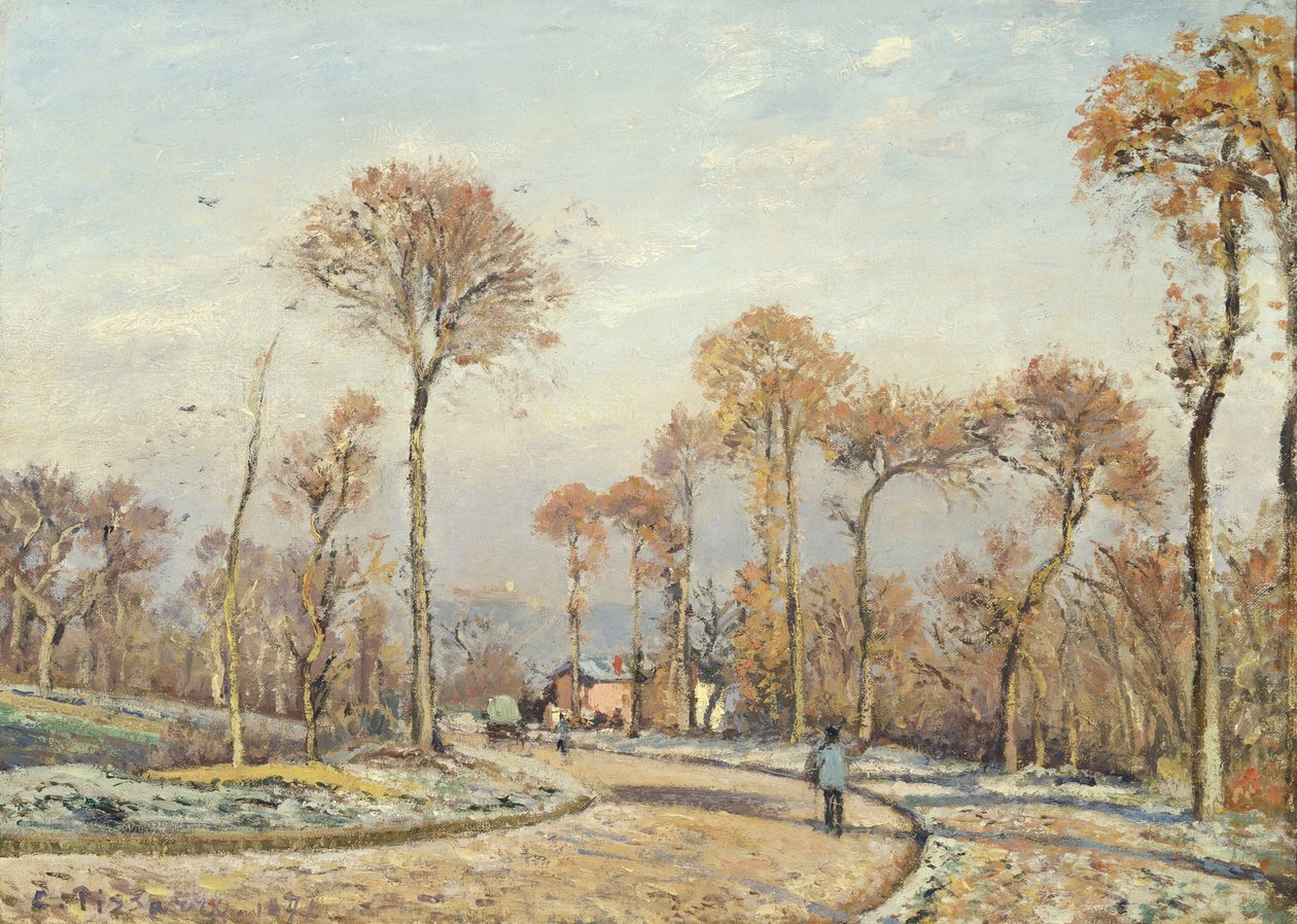 Die Straße nach Versailles, Louveciennes: Morgenfrost von Camille Jacob Pissarro