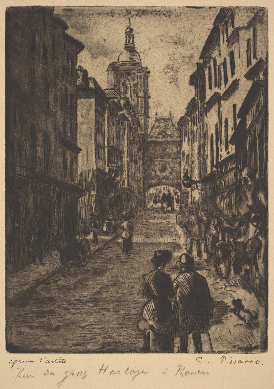 Die Straße der großen Uhr, Rouen, 1885 von Camille Jacob Pissarro