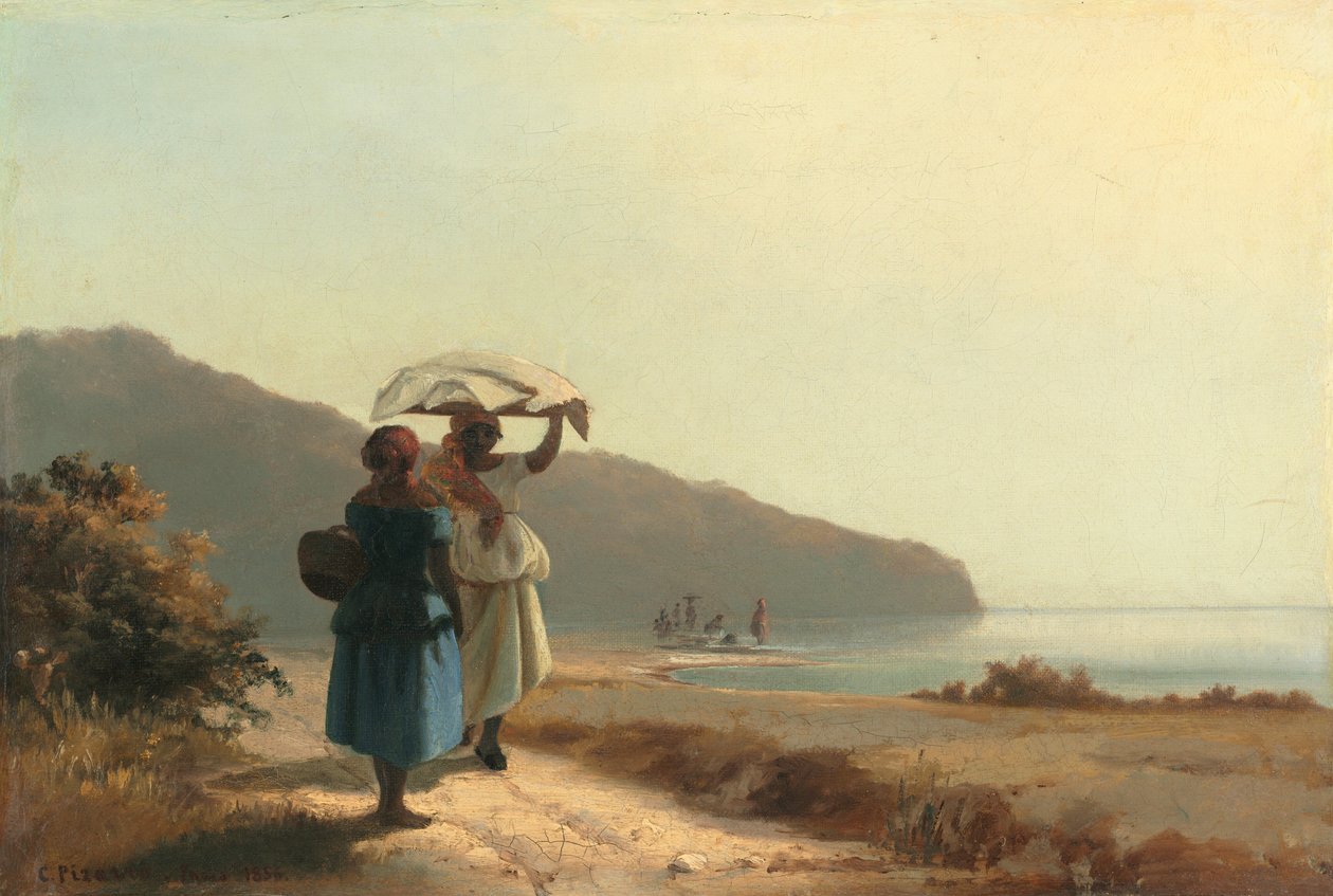 Zwei Frauen plaudern am Meer, St. Thomas von Camille Pissarro
