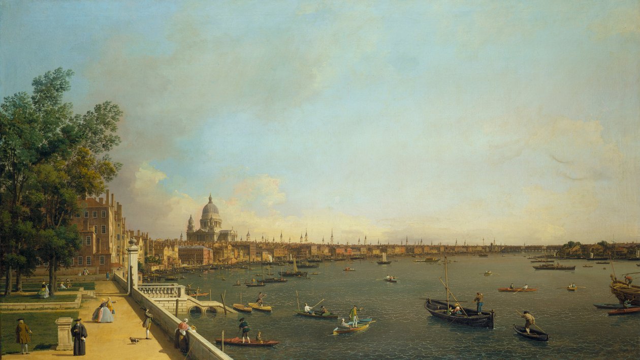 London. Die Themse von der Terrasse des Somerset House in Richtung Stadt, ca. 1751 von Giovanni Antonio Canal