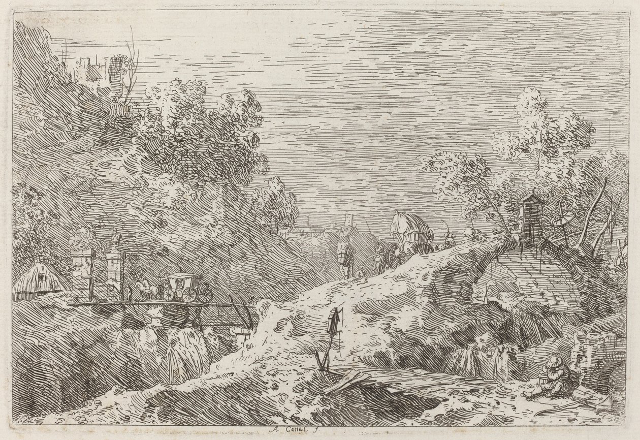 Berglandschaft mit fünf Brücken von Canaletto
