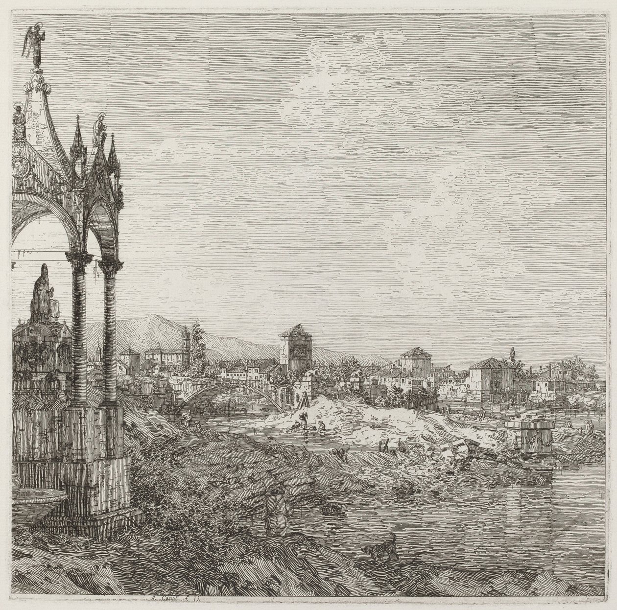 Ansicht einer Stadt mit dem Grab eines Bischofs, ca. 1735-1746 von Canaletto