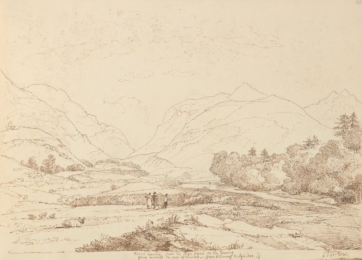 Fluss Laune von der Hochstraße von Killarney & Aghadoe, 6. September 1841 von Capt. Thomas Hastings