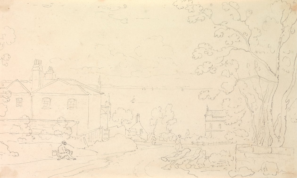 Skizze von Häusern in der Nähe der Küste, Isle of Wight von Capt. Thomas Hastings