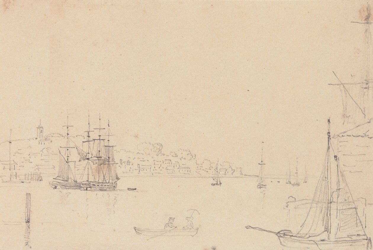 Skizze von Schiffen in der Nähe von West Cowes, Isle of Wight von Capt. Thomas Hastings