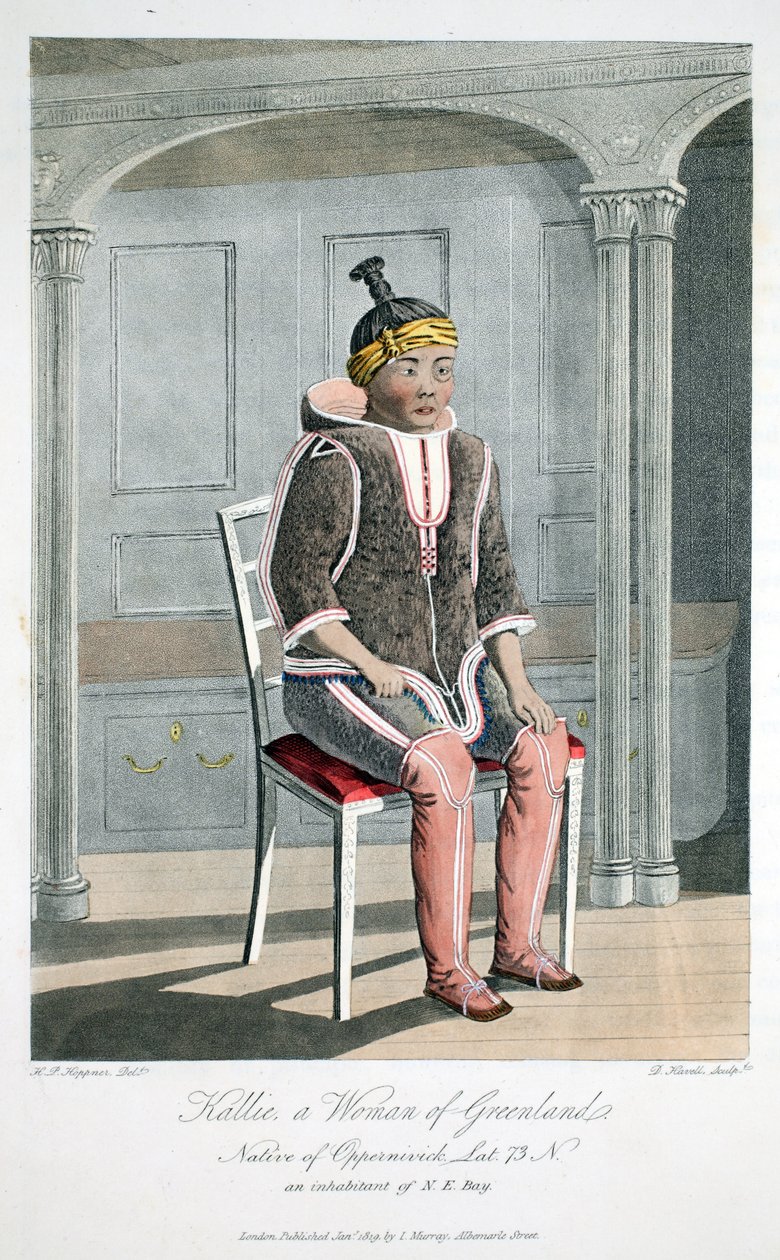 Kallie, eine Frau aus Grönland, Eingeborene von Oppernivick, Illustration aus 