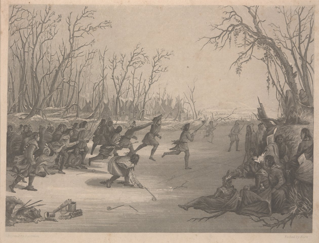 Ballspiel der Dahcota (Sioux) Indianer, Radierung von Charles Kennedy Burt (1823-92), bis Dezember 1850 von Captain Seth Eastman