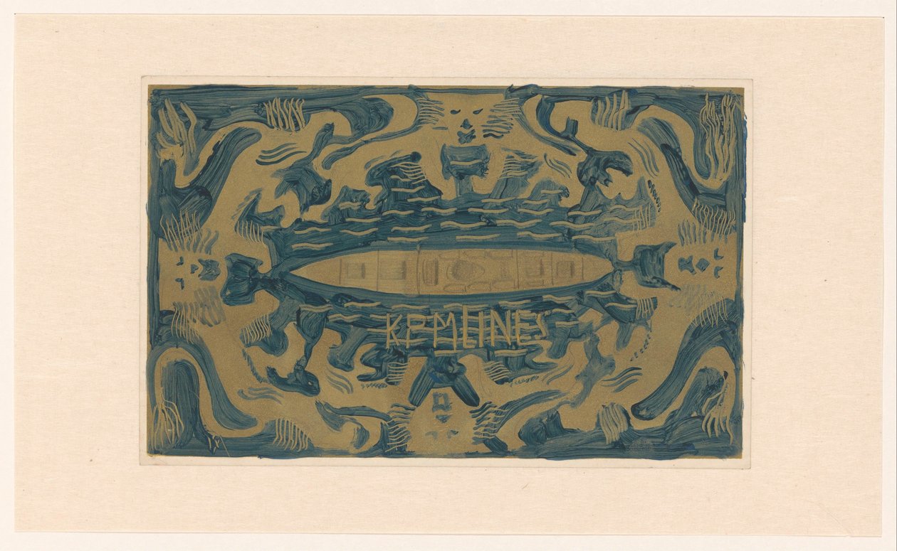 Entwurf für Vignette der Koninklijke Paketvaart Maatschappij, K.P.M. Lines von Carel Adolph Lion Cachet