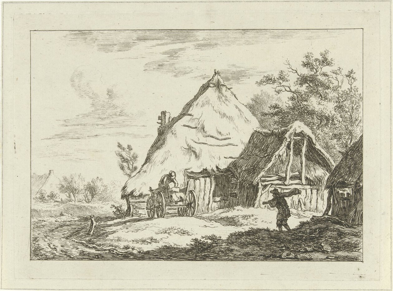 Karren vor einem Bauernhof (Landschaften 1-6) von Carel Lodewijk Hansen