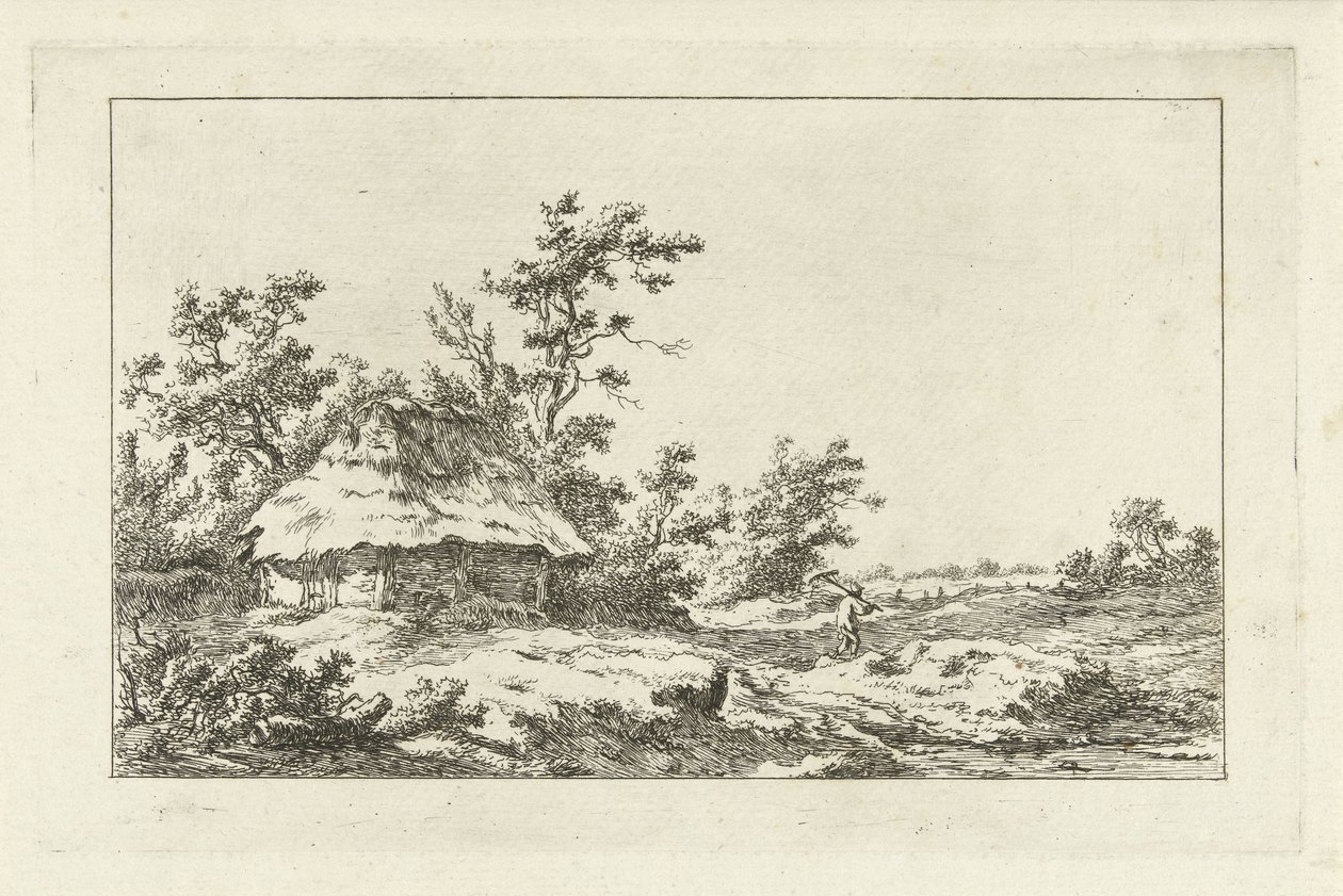 Mann mit Harke bei einer Scheune von Carel Lodewijk Hansen