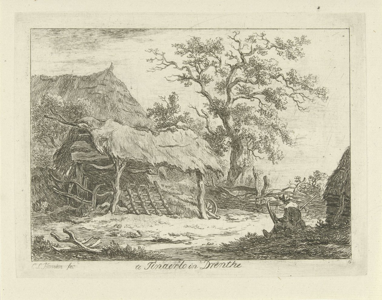 Sitzende Figur bei einer Scheune von Carel Lodewijk Hansen