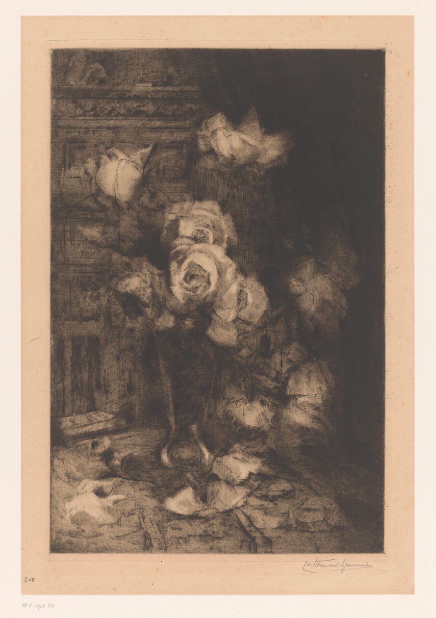 Vase mit Rosen auf dem Tisch von Carel Nicolaas Storm van 