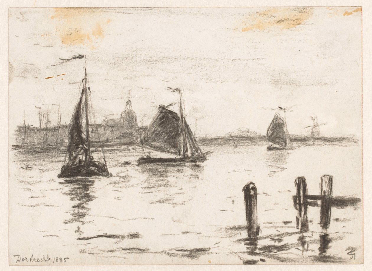 Fischereischiffe auf der Maas vor Dordrecht von Carel Nicolaas Storm van 