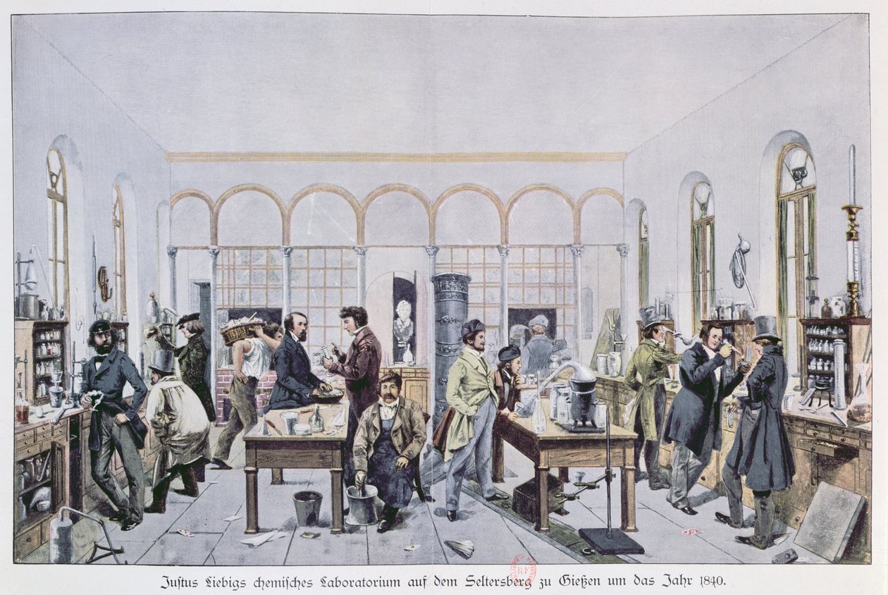 Ansicht des Chemielabors von Baron Justus von Liebig (1803-73) ca. 1840 in Gießen von Carl Friedrich Wilhelm Trautschold