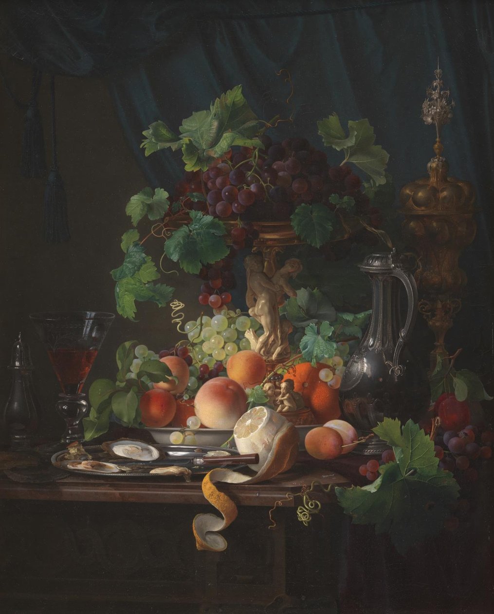 Stillleben mit Weinglas, Austern, Zitrone und anderen Früchten von Carl Balsgaard
