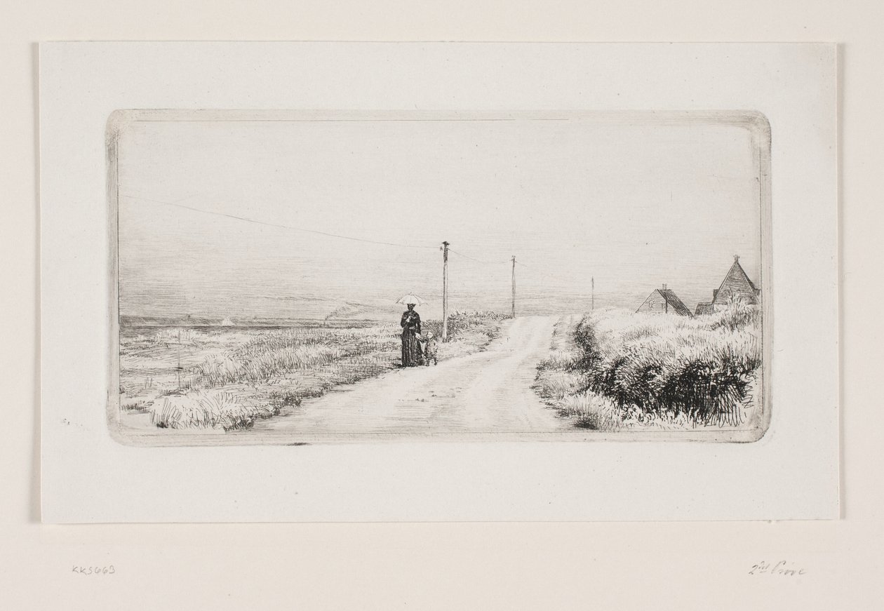 Landstraße mit spazierenden Dame. Sonniger Nachmittag von Carl Bloch
